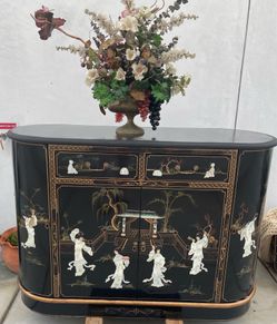 Vintage Black Laquer Mother of Pearl Bar Cabinet $180