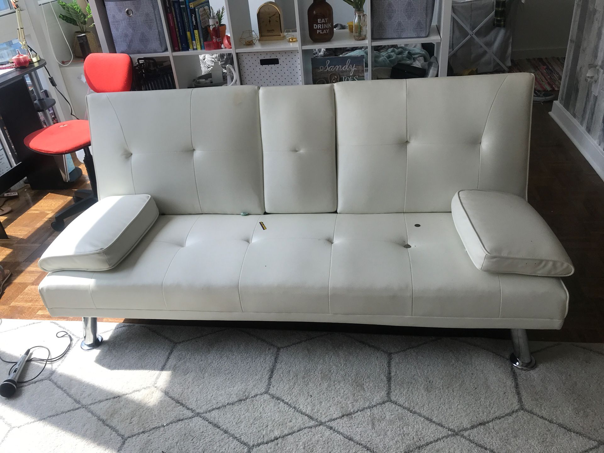 All White Leather Futon/Couch