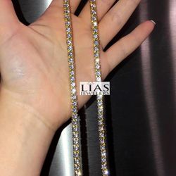 New 18k Yellow Gold Tennis Chain Tennis Necklace 