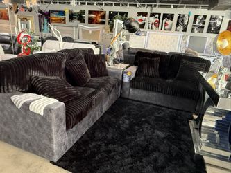 2 Pc Black Corduroy Sofa And Love Crazy Special $999