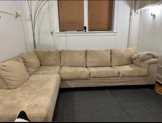 Beige Microfiber L-Shaped Sectional Sofa