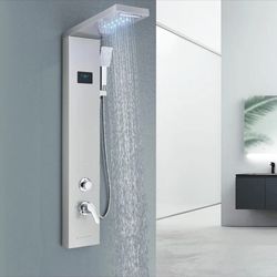 Stainless Steel LED Shower Panel Tower System Massage Body Jets Rain&Waterfall 