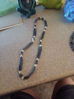 Hematite and fresh water pearl necklace. Gun metal grey