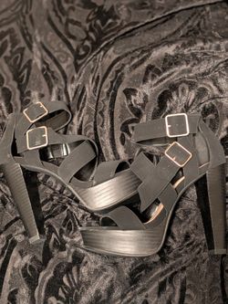 Black Platform Heeled Sandals with Buckle Straps