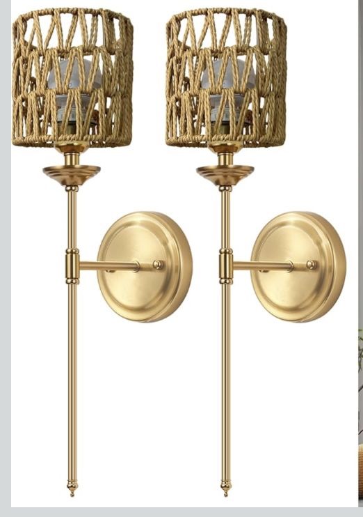 Rattan Battery Operated Wall Sconces Set of 2