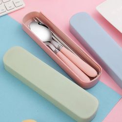 3pcs Stainless Steel Tableware Set: Spork, Chopsticks & Storage Box - Perfect Gift for Office Workers, Students & Kids!