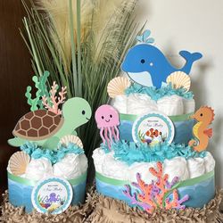UNDER THE SEA Summer boy girl baby shower diaper cakes