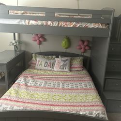 Gray Bunkbed With Desk And Drawers Set
