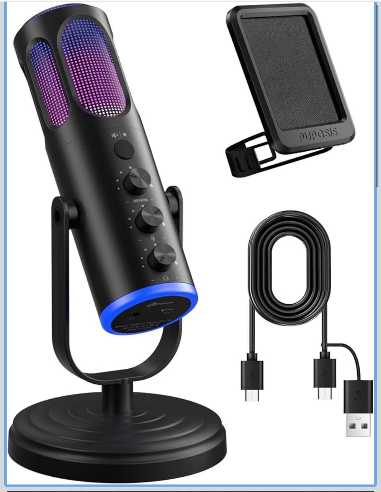 Gaming Microphone for PC, Noise Cancellation Condenser Mic with RGB Lights, Mute, Monitoring, Pop Filter, Desktop-Mic for Streaming/Podcasting/Recordi