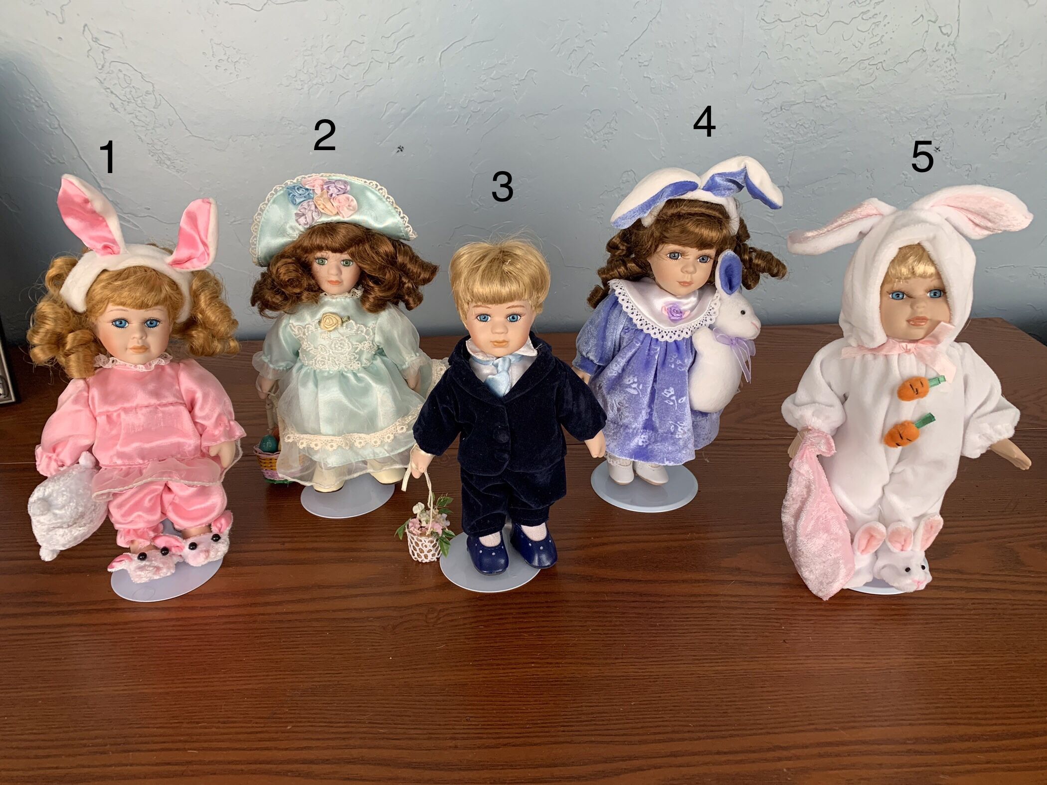 PORCELAIN EASTER DOLLS - COLLECTOR'S CHOICE - 5 DOLLS