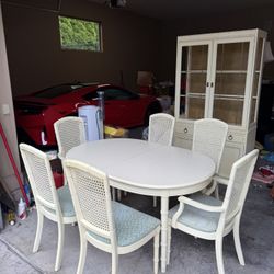 Vintage Faux Bamboo Dining Set with Hutch