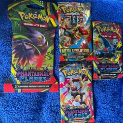 Pokemon Packs Lot Of 4 Packs!!! Phantasmal Flames And Mega Evolution