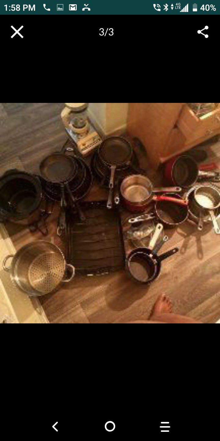 If you need pots pans.... skillets.... strainer I have it in this picture the pots and pans are $3 each the strainer is $5 the blender is $5
