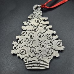 vintage Kelloggs Employee 1999 Christmas Ornament Happy Holidays Pewter silver Milton Tree Omaha Plant with the classic K Rare Discontinued cereal box