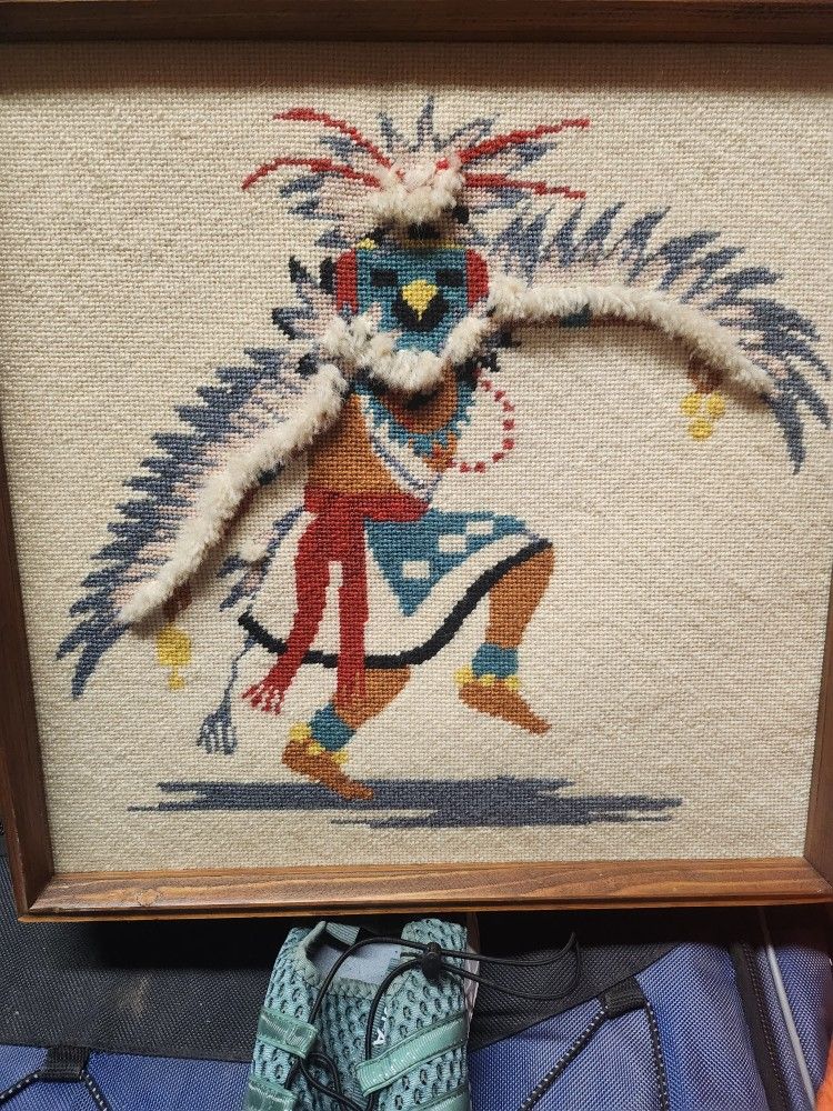 Native American Embroidered Picture Of Dancer