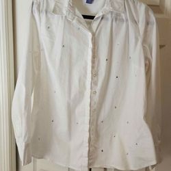 Laura scott white buttoned down blouse with rhinestones