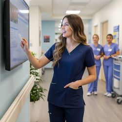 💛 Chic Navy Dickies Scrub Top w/ Lime Green Trim - Size Medium 💛