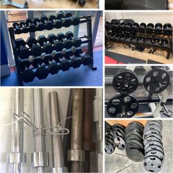 Tons Of Hex Dumbbells, Kettle Bells, Olympic Weight Plates, Curl Bars, Barbells, Squat / Power/ Hack Racks, Leg Press, Smith Machine