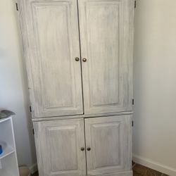 White Distressed Corner Hutch