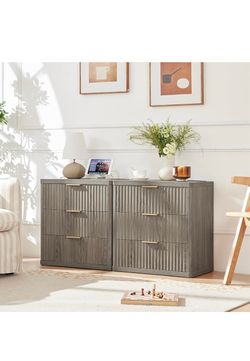 23" Wide Fluted Night Stand set of 2 with Charging Station, 3 Drawers Large End Table with Storage, Nightstand Wood Bedside Tables, Farmhouse Cabinet 