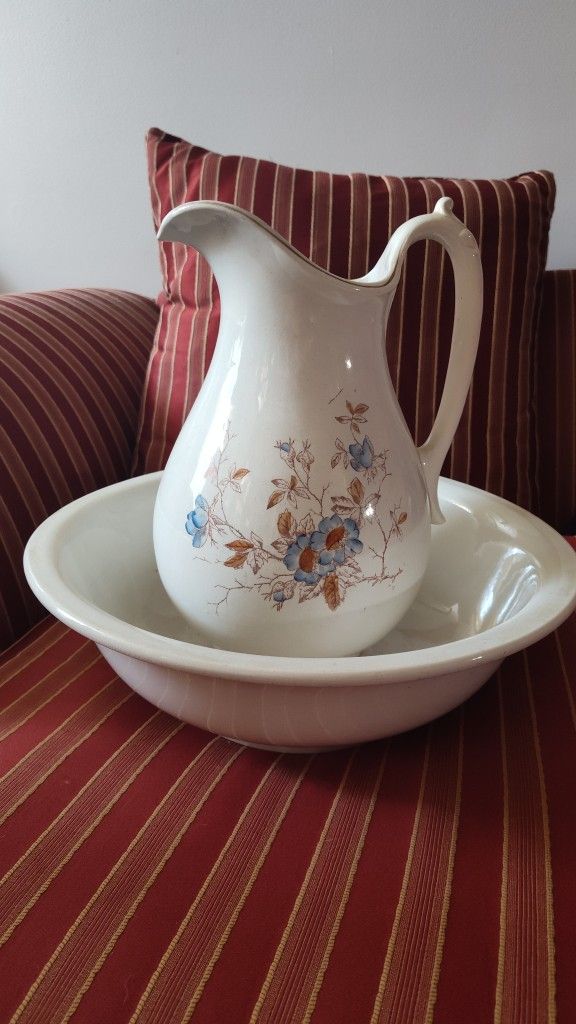 Antique Pitcher and water basin- Signed.