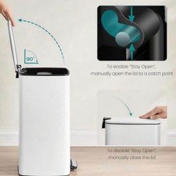 Kitchen Trash Can, 8-Gallon (30 L) Trash Bin, Stainless Steel Garbage Can, With Inner Bucket, Soft Close And Stays Open, Cloud White ULTB5