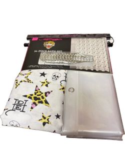 Ed Hardy Shower Curtain 14pc Bathroom Bath Set w/Skulls,Leopard Stars & Monograms