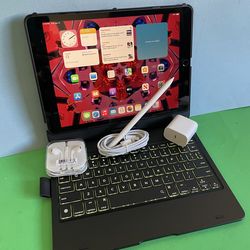 Apple IPad 9th Generation (10.2” Retina /Touch ID /IOS 26/ 2021 Model) 64GB with Pen, Keyboard  & Accessories