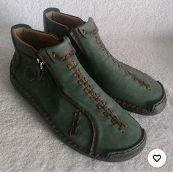 Shion Fashion SPORT Green Shoes,Moc Style Leather Bootie