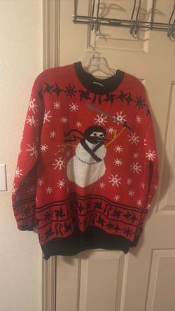 Ninja Snowman Ugly Christmas Sweater extra large