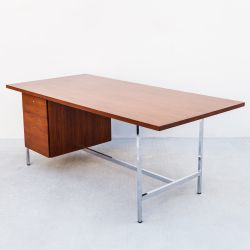 Refinished 1960s Florence Knoll Walnut & Chrome Executive Desk