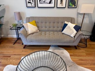 Mid-Century Modern Tufted Gray Sofa