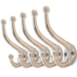 5 White Cast Iron Wall Hooks For Hanging NEW 