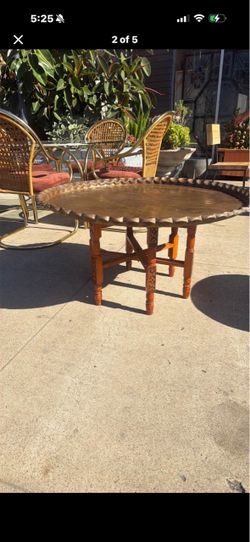 Mid Century solid brass teak , wood coffee table