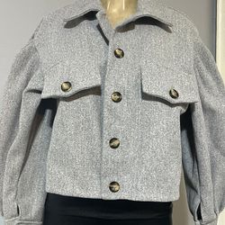 Women's Balloon Sleeve Cropped Thick Fleece Shacket Jacket Small  Used