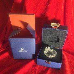 Swarovski Crystal Heart Paperweight  With Frosted Bow Detail, In Original Box 