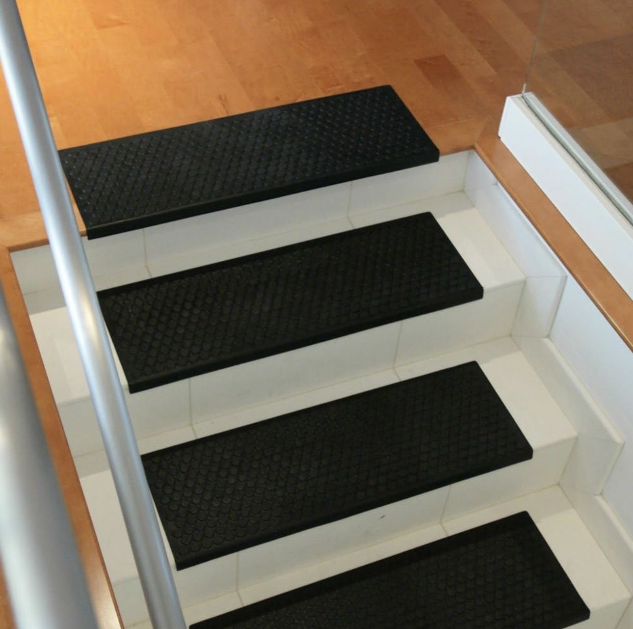 Rubber-Cal "Coin-Grip Non-Slip Rubber Tread Stair Mats 6 Count (Pack of 1), Black, 9.75" x 29.75" (10-104-009)