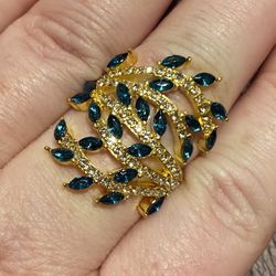 Vine Crystal Gold Ring Sz 6 & 6.5