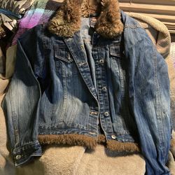 Route 66 Denim Jacket With Faux Fur Size XL