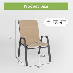 Patio Chairs Set of 4, Outdoor Stackable Dining Chairs for All Weather, Breathable Metal Modern Outdoor Furniture for Backyard Deck, Garden, Brown