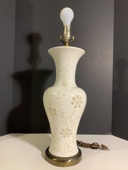 White Embossed Floral Etched Lamp