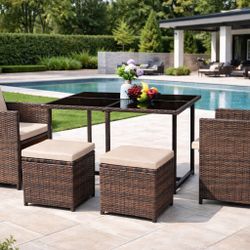 New 5 Pieces Patio Sets Outdoor Wicker Conversation Sets Rattan Chairs with Ottomans and Tempered Glass Table(Beige)  New in box LCRF2C2F7, LCRF2T  Si