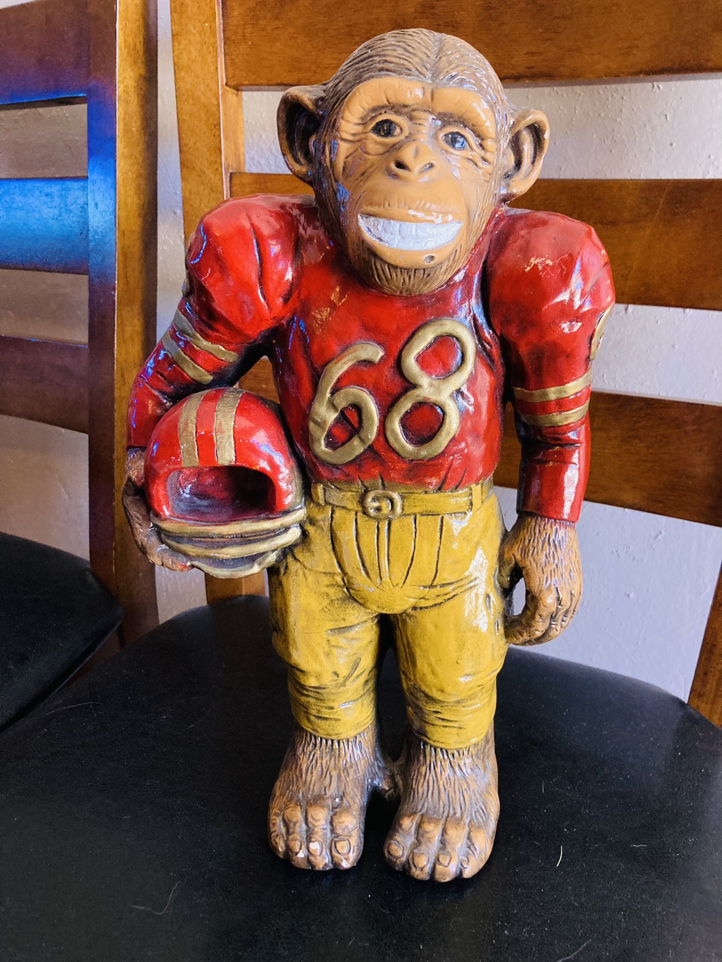 Vintage Football Monkey Statue 1970 Rare 