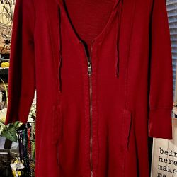 Ladies Medium  XCVI Red Hoodie Sweatshirt 3/4 Sleeves 