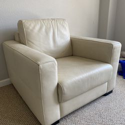 Beige Leather Single Sofa Couch
