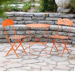 Indoor/Outdoor 3-Piece Metal Bistro Set Folding Table and Chairs Patio Seating, Orange