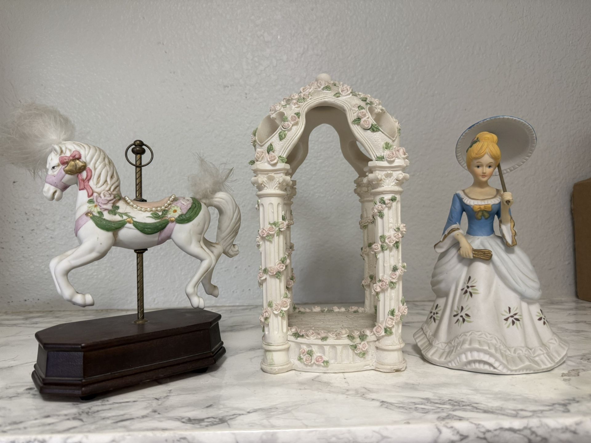 Vintage Porcelain Figurines & Musical Carousel Horse