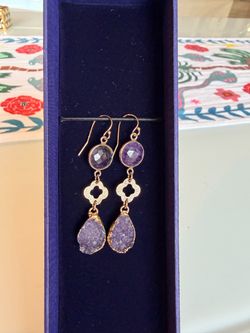 Super good Purple Amethyst Druzy Drop Earrings Gold Tone