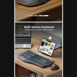 bluetooth ergonomic keyboard, EKM01 plus full size wireless split keyboard with dual bluetooth and usb, cushioned wr