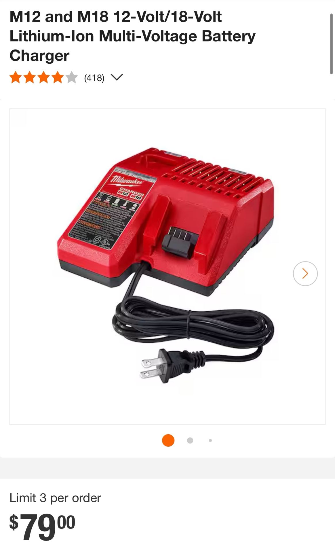 Milwaukee M12 and M18 12-Volt/18-Volt Lithium-Ion Multi-Voltage Battery Charger